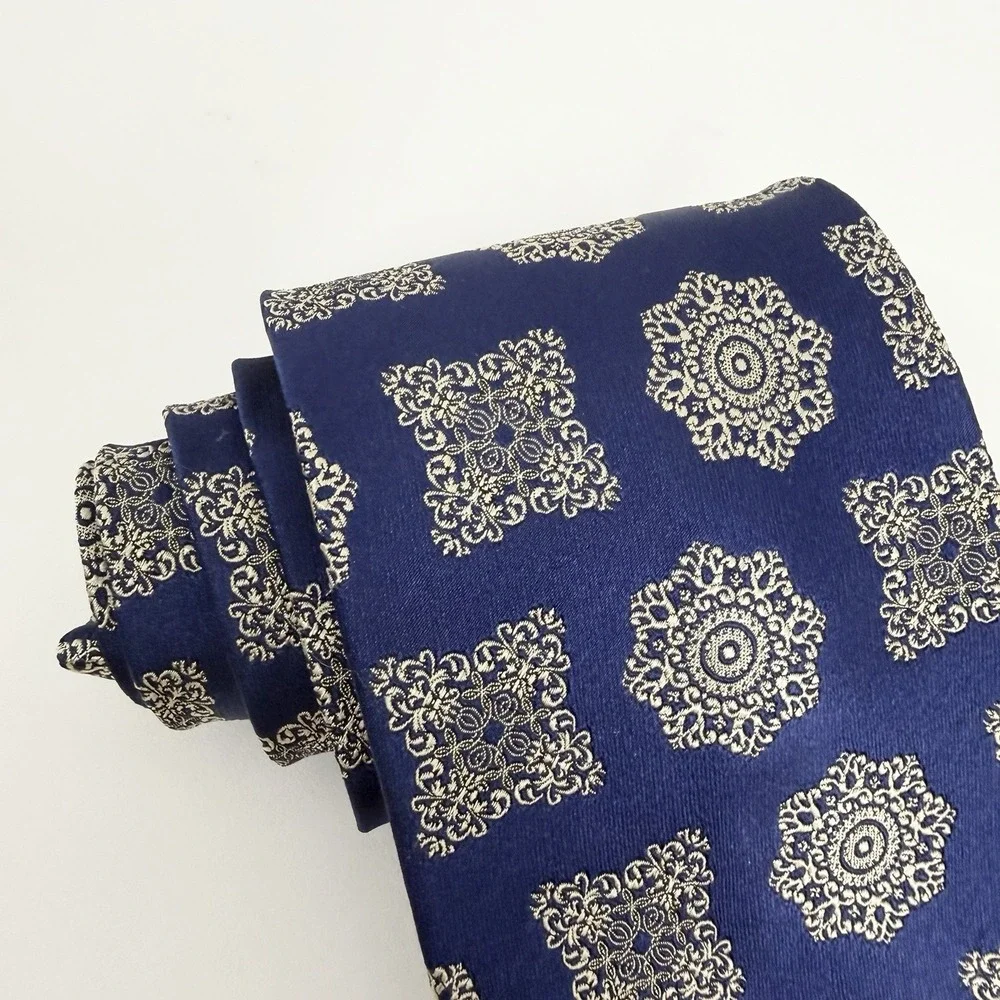 Versace Men's Tie Floral Navy Blue & Silver Silk Japan 3.75